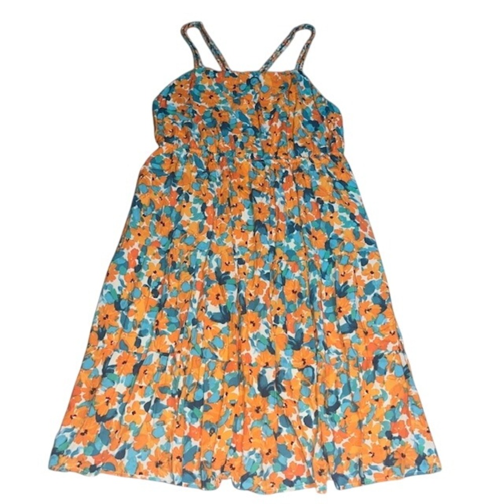 ModCloth Twists and Tendrils Overall Tiered Midi Dress Floral Orange Green 2X - Picture 2 of 9